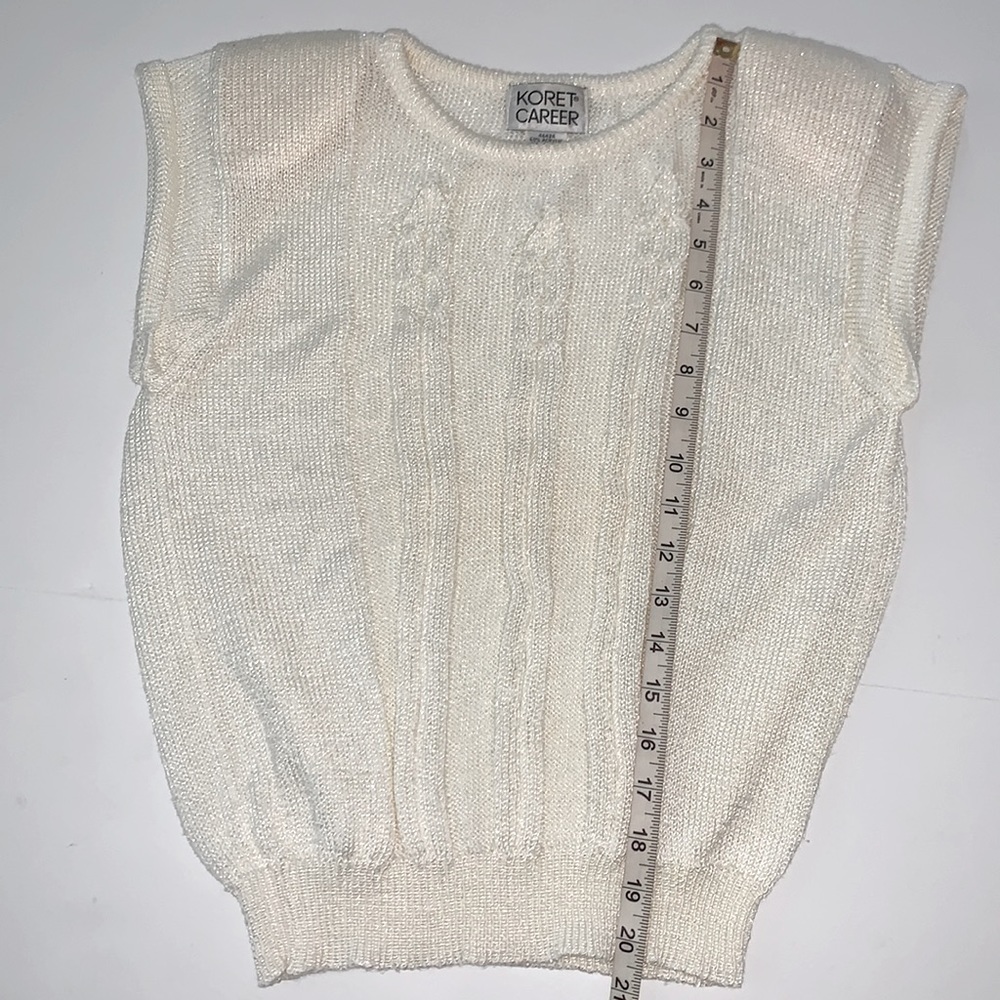 Koret Career Vintage White Knit Short Sleeve Sweater Blouse Size M - Picture 7 of 8